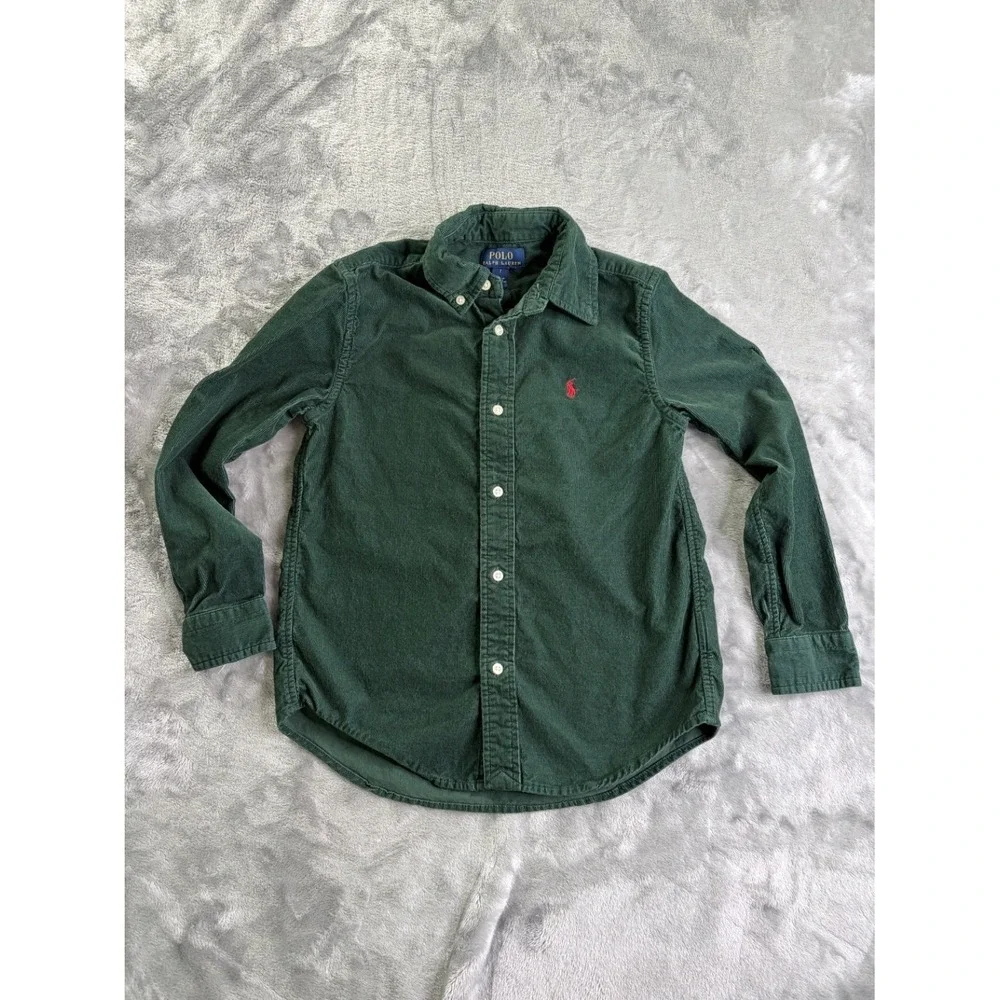 Polo Ralph Lauren Boys Button-Up Size 7 Green Button-down Collar Sleeve T-shirts